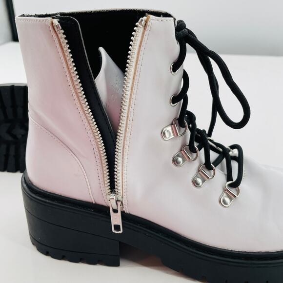 Skechers Weekend Best White Memory Form Lace Up Side Zip Combat Lug Boots 7.5 - Picture 8 of 12